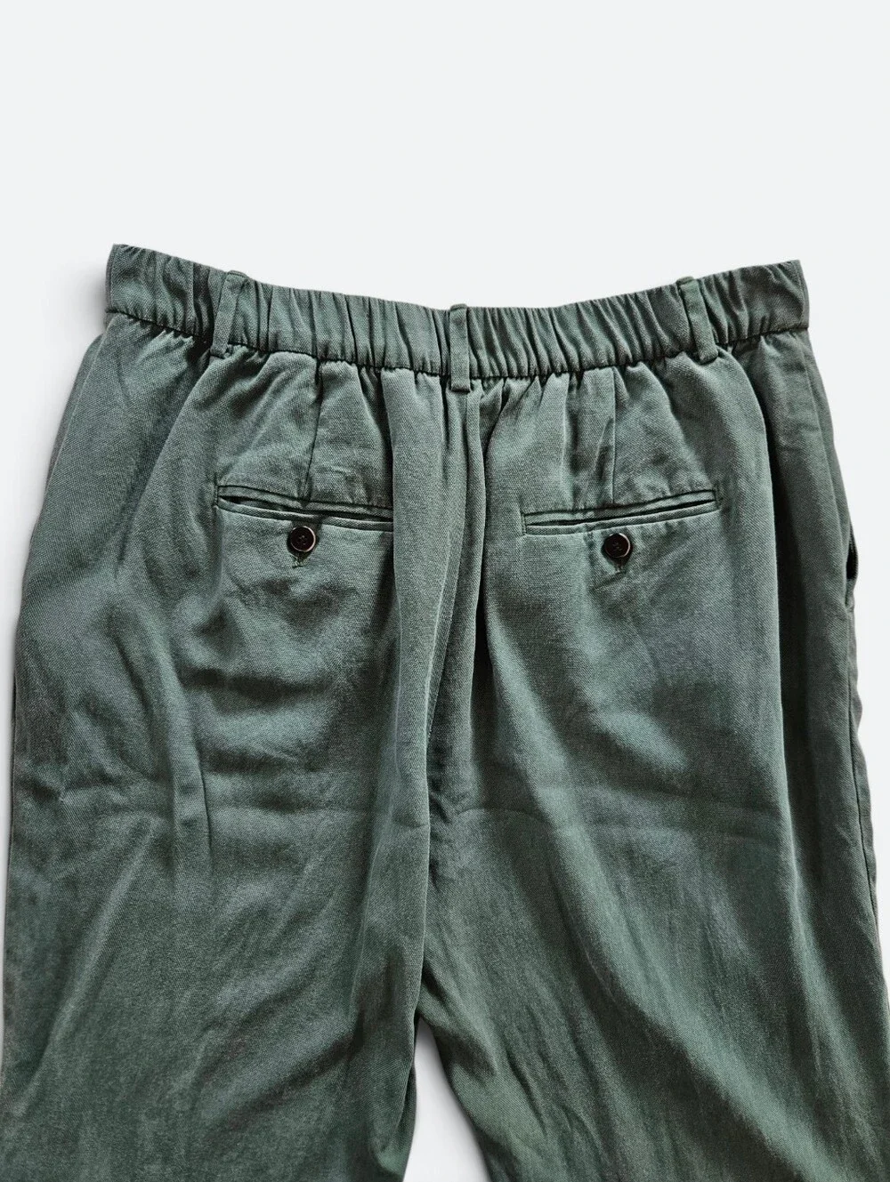 Zara Linen Blend Relaxed Fit Pleated High Waist Balloon Pants in Forest Green L